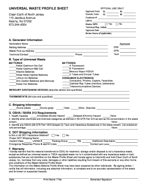 Universal Waste Profile Sheet