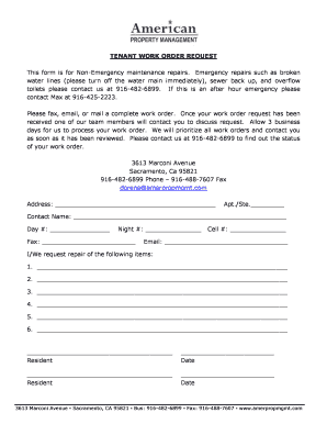 Tenant Work Order Request Form