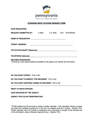 Standard Right-to-Know Request Form