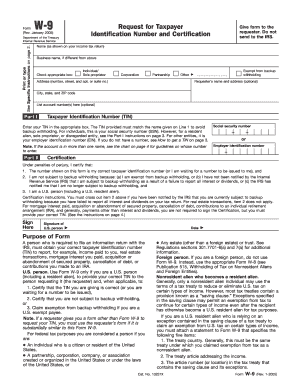 Form W-9 Request for Taxpayer Identification Number and Certification