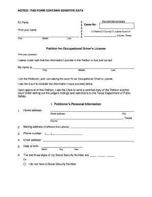 Petition for Occupational Driver’s License