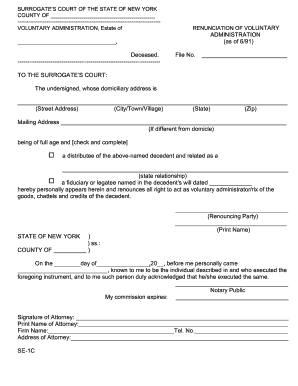 New York Renunciation of Voluntary Administration