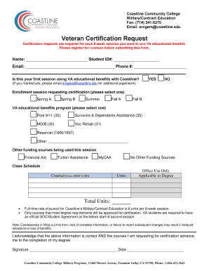 Veteran Certification Request Form