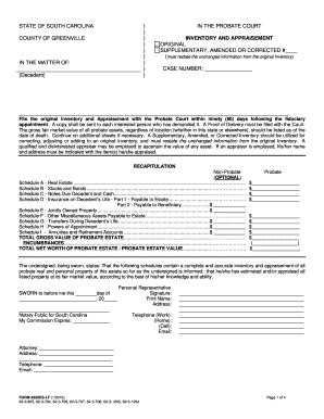 South Carolina Inventory and Appraisement Form