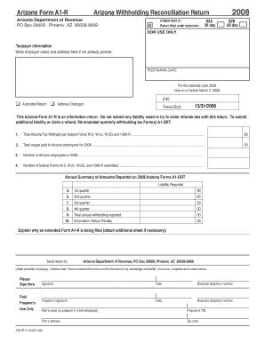 Arizona Form A1-R Withholding Reconciliation Return