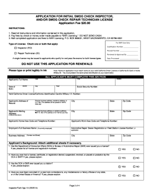 California Smog Check Inspector and Repair Technician License Application