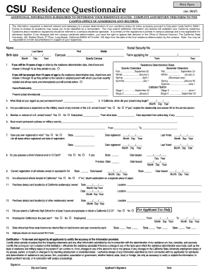 CSU Residence Questionnaire