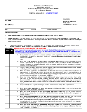 Pennsylvania Athletic Trainer License Renewal Application