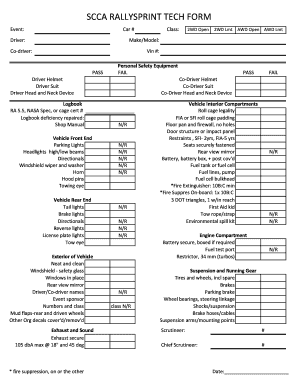 SCCA RallySprint Tech Form