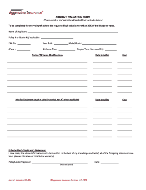 Aircraft Valuation Form