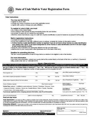 Utah Mail-in Voter Registration Form