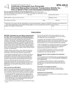 New York MTA-405-E Exemption Certificate