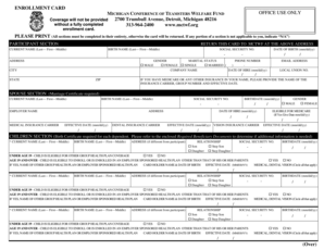 Michigan Teamsters Welfare Fund Enrollment Card