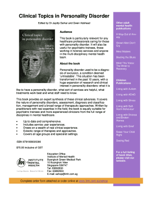 Clinical Topics in Personality Disorder Order Form