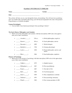 Psychology Timeline Activity Form