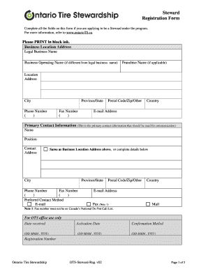 Ontario Tire Stewardship Registration Form