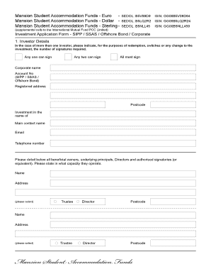 Mansion Student Accommodation Funds Investment Application Form