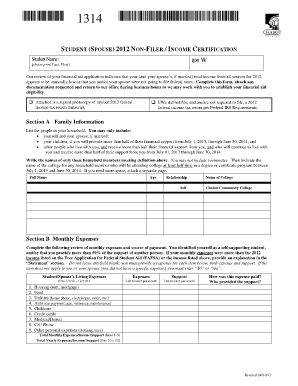 2012 Non-Filer Income Certification Form
