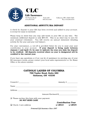 Additional Annuity/IRA Deposit Form