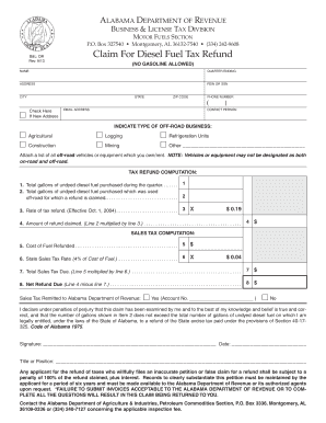 Alabama Diesel Fuel Tax Refund Claim