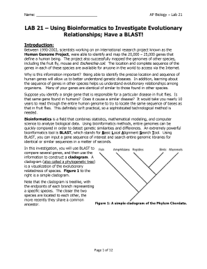 AP Biology Lab 21 Bioinformatics Evolutionary Relationships