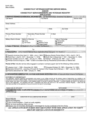 Connecticut Veterans Wartime Service Medal Application