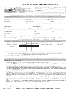 SC ADAP Insurance Assistance Application