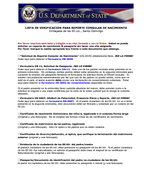 Lista de Verificación para Reporte Consular de Nacimiento