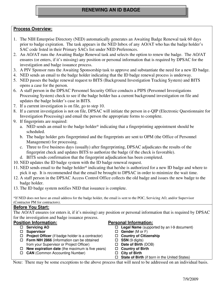 Fillable Online ors od nih Badge Renewal ors od nih Fax Email Print