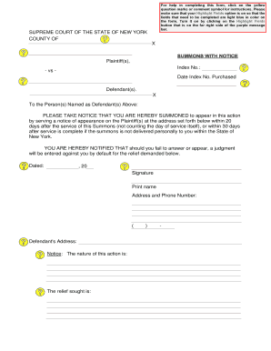 New York Summons with Notice