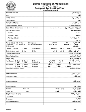 Afghanistan Passport Application Form