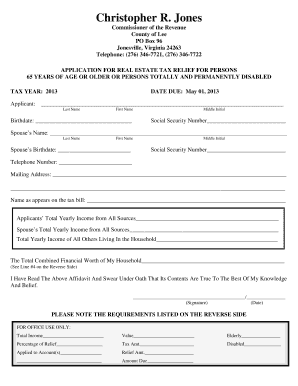 Virginia Real Estate Tax Relief Application