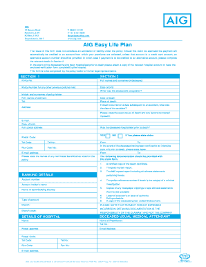 AIG Easy Life Plan Claim Form