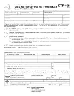 New York Highway Use Tax Refund Claim Form DTF-406
