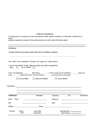 Child Care Verification Form