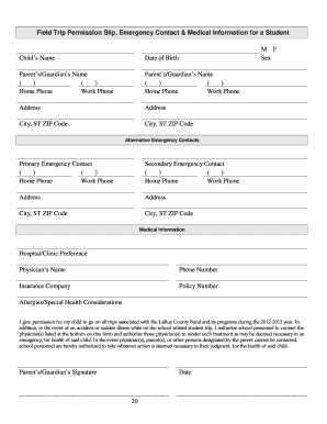 Field Trip Permission Slip