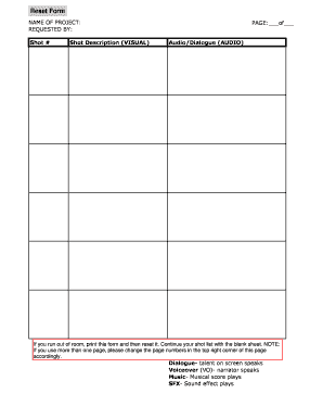 Shot Description Form