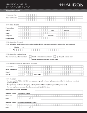 Halidon Yield Enhanced Fund Redemption Form