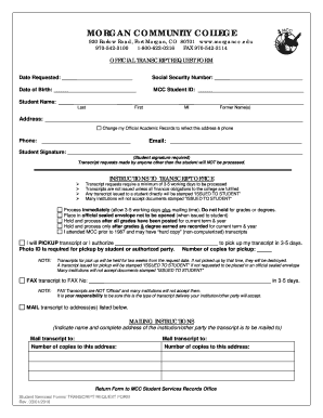 Morgan Community College Transcript Request Form