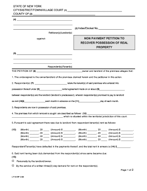Non-Payment Petition to Recover Possession of Real Property