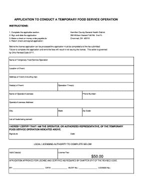 Temporary Food Service Operation Application