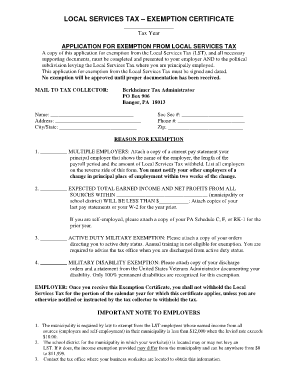 Local Services Tax Exemption Certificate