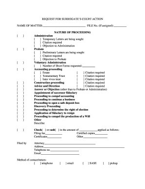 Request for Surrogate's Court Action