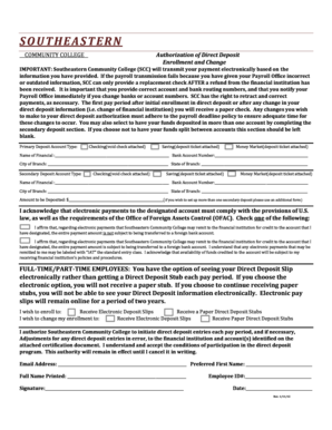Southeastern Community College Direct Deposit Authorization
