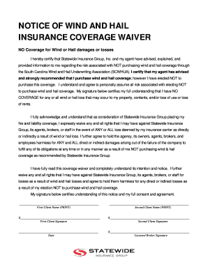 South Carolina Wind and Hail Coverage Waiver