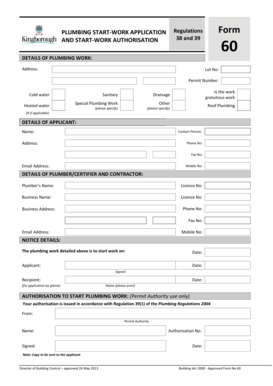 Plumbing Start-Work Application Form