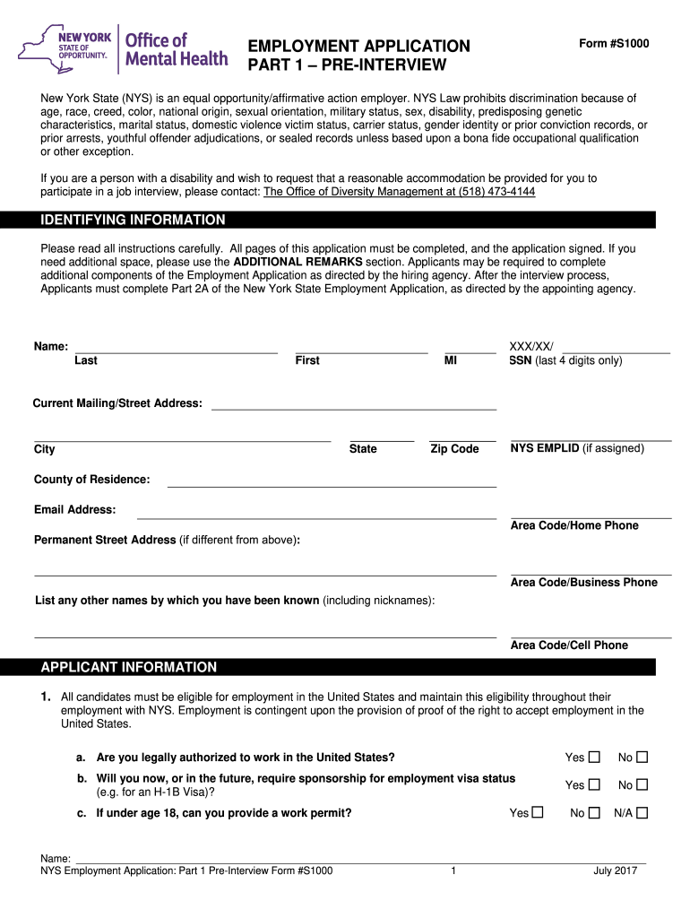 employment application ny Preview on Page 1