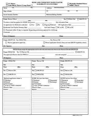 Alabama Home and Community Based Waiver Eligibility Status Form