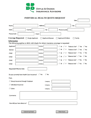 Individual Health Quote Request Form