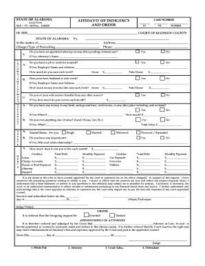 Alabama Affidavit of Indigency